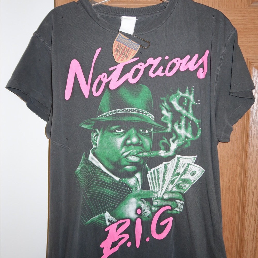 Distressed MadeWorn Black and Green Notorious B.I.G. Tee